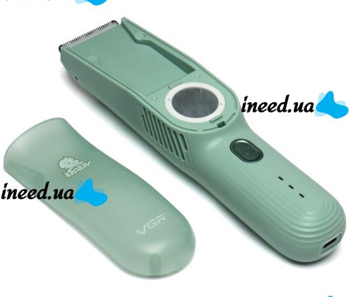 Машинка для стрижки детей VGR Baby V-155 5W беспроводной вакуумный детский триммер для младенцев с вытяжкой волос и насадками на аккумуляторе Зеленый