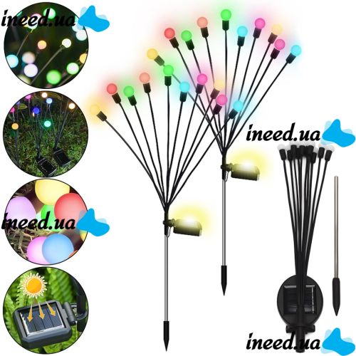 Уличный садовый светильник Solar Firefly Lamp MH‑1018 Светлячки 2 шт. 70 см гибкие декоративные RGB фонарики 10 LED светодиодов на солнечной батарее