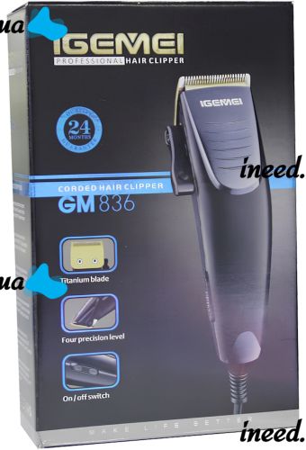 Men's hair clipper Gemei GM-836 wired trimmer for cutting and edging beard and mustache with replaceable nozzles in a case from IGemei network