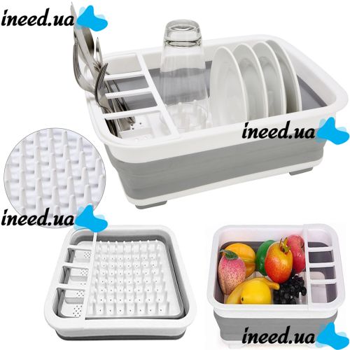 Складная кухонная сушилка для посуды Kitchen Craft Joseph Extend BN-090 раскладная, силиконовая сушка для тарелок и кухонных приборов, поддон