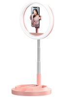 Настольная кольцевая LED лампа на штативе Live Light JM-01 29 см селфи кольцо с подсветкой и держателем для телефона для фото и видео USB Розовое
