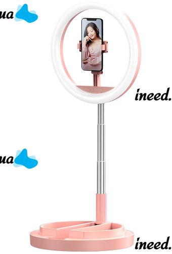 Настольная кольцевая LED лампа на штативе Live Light JM-01 29 см селфи кольцо с подсветкой и держателем для телефона для фото и видео USB Розовое