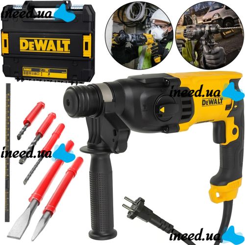 Сетевой перфоратор DeWALT D25143K 900W 3.2 Дж SDS-Plus патрон с регулировкой оборотов 3 режима сверления, электроперфоратор Деволт 900Вт в кейсе