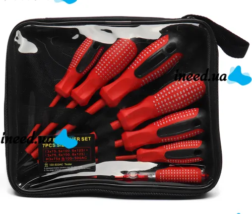 Набір діелектричних викруток Screwdriver Set 7653 7 предметів, ручний комплект інструментів з діелектричним покриттям у чохлі для захисту від струму