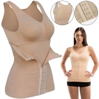 Женская корректирующая майка с корсетом Slim Comfy SC-1130 2 в 1 для коррекции фигуры, утягивающая белье с поясом на крючках для женщин Бежевое