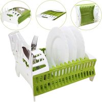 Сушилка органайзер для посуды Compact Dish Rack складная настольная сушка для вилок и ложек, пластиковая сушилка-органайзер на кухню Зеленая с белым