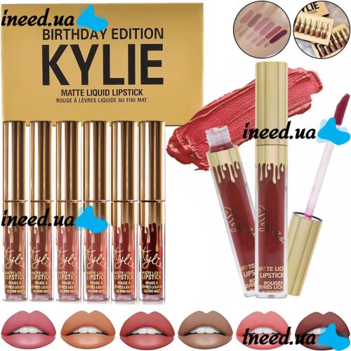 Набор жидких матовых помад Kylie Birthday Edition KL6 блеск для губ 6 оттенков 0.65 мл комплект декоративной женской косметики для макияжа Кайли