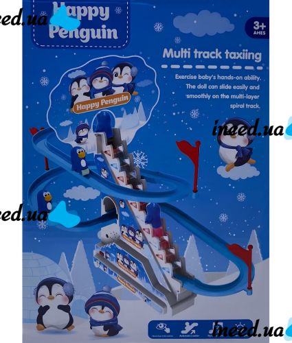 Детский музыкальный трек Happy Penguin 3011 горка с пингвинами, автоматический подъемник со звуковыми эффектами на батарейках Пингвины на горке 
