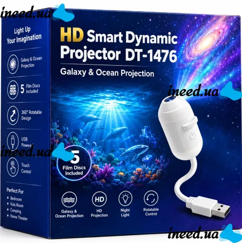 Ночник проектор звездного неба HD Smart Dynamic Projector DT-1476 гибкий светодиодный ночник с RGB LED подсветкой и сменными картриджами от USB