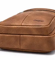 Мужская сумка слинг Jasper L99810-b бананка через плечо на 2 отделения с USB портом, нагрудная сумка Джаспер из искусственной кожи Коричневая