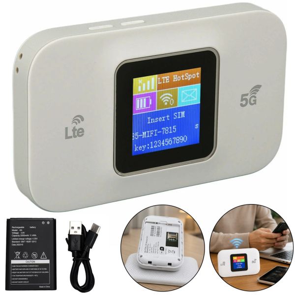 Портативный роутер модем с экраном Wireless Mobile Wi-Fi Pro MF68E 4G/5G аккумуляторный вай фай маршрутизатор со слотом сим карты и съемной батареей