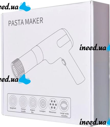 Ручна машинка для приготування і нарізки локшини Pasta Maker XL-859 Пастамейкер бездротовий пістолет, знімний прес з насадками на акумуляторі Білий