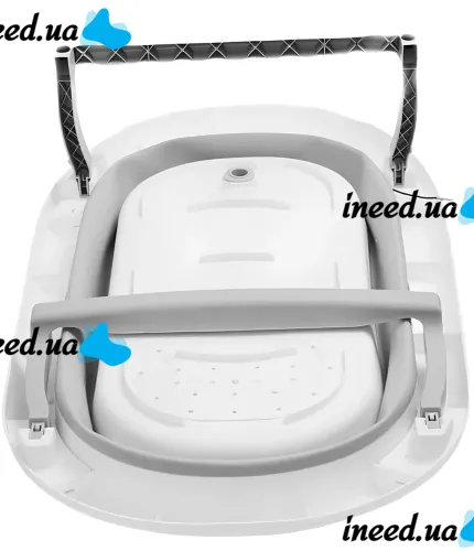 Складная детская ванна для купания Smart Babyhood BH-334G раскладная ванночка для младенцев с LED термометром, подушкой и ручкой для душа Серая