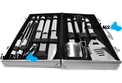 Набор для мангала в кейсе BBQ Tools Set AL-10 10 в 1 43х21х8 см шашлычный комплект из нержавеющей стали для гриля и барбекю в алюминиевом чемодане