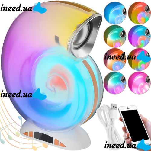 Настольная смарт лампа Улитка ночник Conch Music Lamp L-39 беспроводная аккумуляторная световая колонка с RGB подсветкой будильником и часами Bluetooth