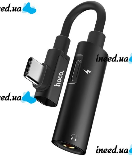 Переходник Hoco LS19 2 в 1 Jack 3.5мм Type-C аудио адаптер на 2 гнезда, конвертер для подключения зарядки и наушников к телефону Audio Converter