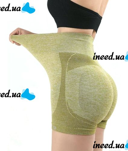 Женские бесшовные шорты Lifting Yoga Shorts XZY8855 утягивающие спортивные велосипедки с высокой талией и эффектом пуш ап для фитнеса Желтые S-XXL