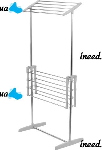 Двухуровневая раскладная сушилка для белья Mobile Folding Racks напольная вертикальная складная вешалка, стойка сушка для одежды до 40 кг Серая