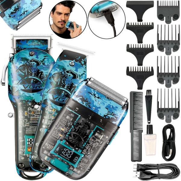Combo Hair Clipper Set VGR V-645 3 in 1 Rechargeable Hair Clipper, Trimmer and Electric Razor for Beard Edging with Replaceable Nozzles