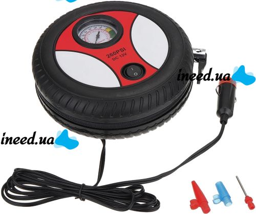 Автомобильный компрессор в форме колеса Air Compressor H0248 260PSI 12V автокомпрессор, насос с манометром для контроля давления в шинах, колес авто