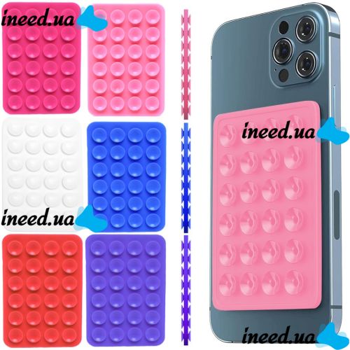 Держатель липпер для телефона на присосках Sticker Side Silicone 8х5.5 см двусторонний силиконовый чехол, 24 присоски для смартфона Octobuddy