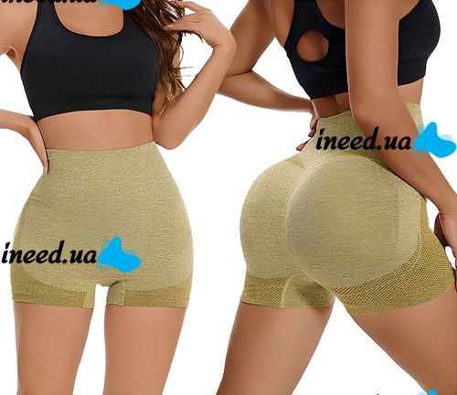 Женские бесшовные шорты Lifting Yoga Shorts XZY8855 утягивающие спортивные велосипедки с высокой талией и эффектом пуш ап для фитнеса Желтые S-XXL