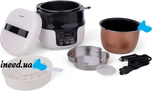 Автомобильная мультиварка Car Electric Rice Cooker M20A 2 л сенсорный мультиповар с подогревом и таймеров 6 режимов от прикуривателя 12V 24V