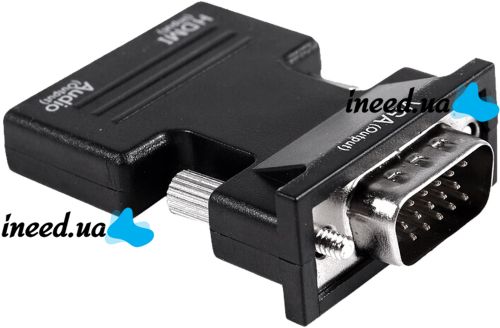 Конвертер HDMI-VGA OUT Black адаптер для преобразования сигнала 1080P с аудио выходом, переходник с HDMI на VGA кабель 3.5 мм jack Черный