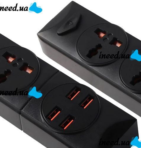 Сетевой удлинитель Power Socket BKL-01 2500W 3.4А на 2 розетки 4 USB 2 м фильтр переноска с выключателем для подключения приборов к сети Черный
