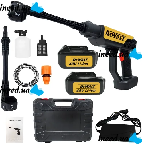 Беспроводная мойка высокого давления Dewalt DCPW600N 48V 5Ah 2 аккумулятора, аккумуляторная мини автомойка с кейсом, распылитель Девольт для авто