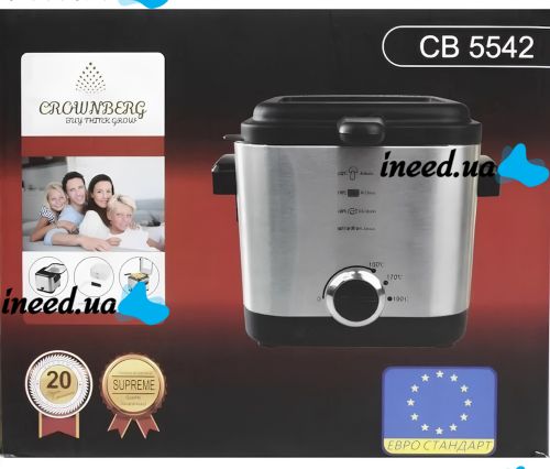 Fryer Crownberg CB-5542 for 1.5 liters 1200 W kitchen device with removable bowl for cooking and frying fries, nuggets
