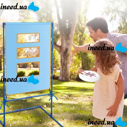 Игровой набор Фрисби со стойкой мишенью Frisbee Toss Game Set 9888-11 для детей и взрослых, Летающий мяч диск и мишень с 3 отверстиями Синий