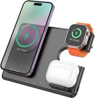 Беспроводное зарядное устройство Hoco Qi Geek Folding Black 3 в 1 магнитная зарядка магсейф для телефона и наушников IOS Android Type-C CQ1 Черная