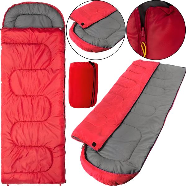 Sleeping Bag Tramp TR-2175 Up to -20 Degrees 210X75 cm Water-repellent Insulated Tourist Winter Sleeping Bag with Zipper and Hood Red