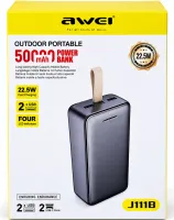 Портативное зарядное устройство Power Bank Awei J111B 50000 мАч 22.5W внешний аккумулятор повербанк с быстрой зарядкой для телефона IOS Android