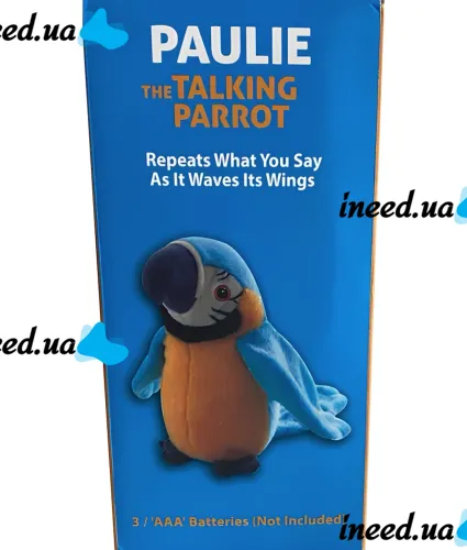Интерактивный говорящий Попугай Talking Parrot K14802-3 22 см детская мягкая музыкальная игрушка, повторюшка с микрофоном на батарейках Голубая