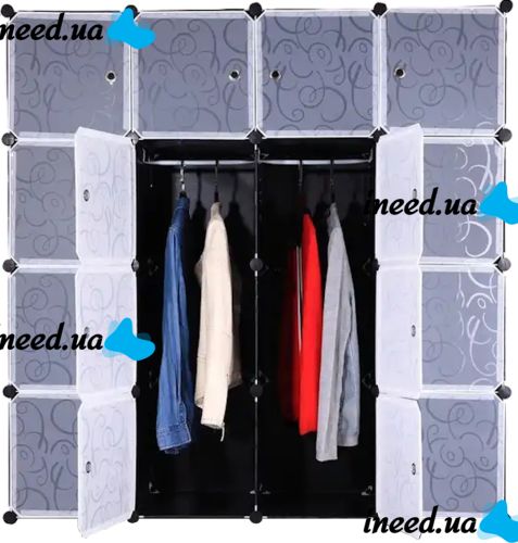 Складной шкаф органайзер для вещей Storage Cube Cabinet МР 416-102 146Х37Х146 см пластиковая тумба на 16 секций полочка для одежды и обуви Черная
