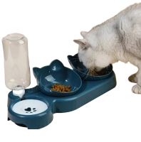 Тройная кормушка для воды с кормом Cat Bowl with Water Dispenser с автоматической поилкой 500мл для собак и кошек, Поилка с двумя мисками для корма