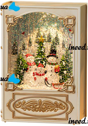 Ночник в форме рождественской книги XMAS WDL 24023B новогодний музыкальный светильник книжка с эффектом метели и LED подсветкой на батарейках USB