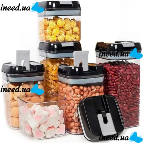 Набор контейнеров для сыпучих продуктов Food Storage Container Set 6 емкостей, прозрачные контейнеры с крышками для хранения пищевых продуктов, круп
