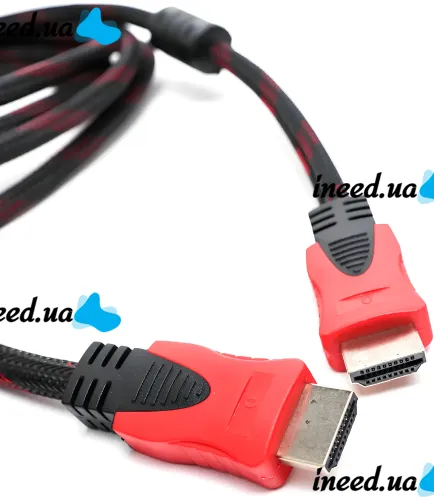 Посилений кабель Hdmi to Hdmi 15м 1080p в обмотці, кабель-подовжувач HDMI-HDMI 15m 15 m 15 м 15 м для монітора і телевізора в обплетенні Чорно Червоний