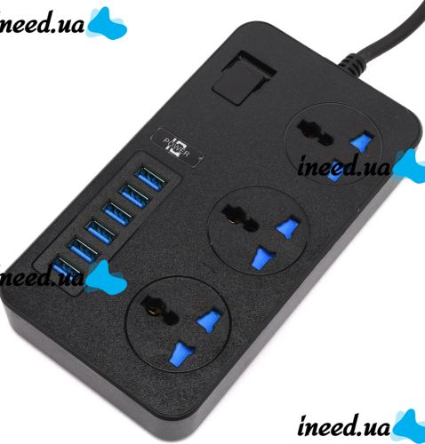 Сетевой фильтр Power Socket AR-CP02 3000W на 3 розетки 6 USB 1.8 м электрический удлинитель переноска с выключателем для подключения приборов к сети