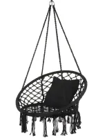 Подвесное кресло-качалка Outtec Boho XXL O-66487 120x80x60 см плетеная садовая качеля, бразильский гамак для дома и террасы до 150 кг Черный