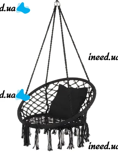 Подвесное кресло-качалка Outtec Boho XXL O-66487 120x80x60 см плетеная садовая качеля, бразильский гамак для дома и террасы до 150 кг Черный