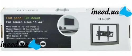 Настенное крепление для телевизора, монитора 15-42 дюймов, до 40 кг Tilting Wall Mount HT-001 с наклоном Черный, Настенный кронштейн 15"-42"