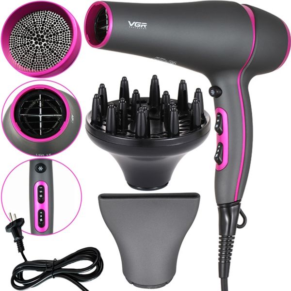 Hair dryer with attachments VGR V-402 professional hair dryer with concentrator and diffuser for styling and volume with cold air supply 2200W