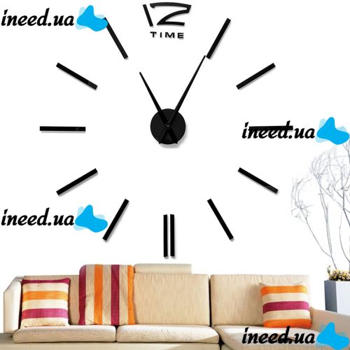 Настенные 3D часы Diy Clock XZ127 Black Сделай сам 70-150 см большие бесшумные самоклеящиеся 3Д часы объёмные цифры на стену для дома, офиса Черные