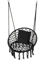 Подвесное кресло-качалка Outtec Boho XXL O-66487 120x80x60 см плетеная садовая качеля, бразильский гамак для дома и террасы до 150 кг Черный