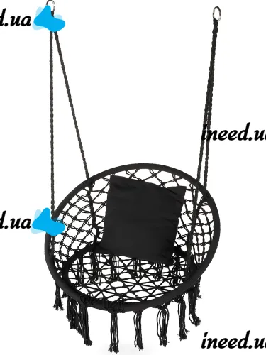 Подвесное кресло-качалка Outtec Boho XXL O-66487 120x80x60 см плетеная садовая качеля, бразильский гамак для дома и террасы до 150 кг Черный