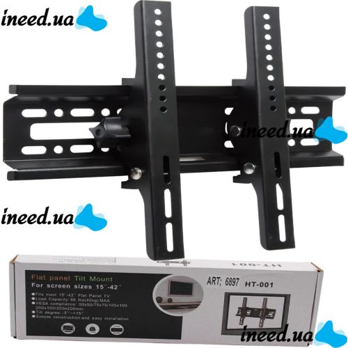 Настенное крепление для телевизора, монитора 15-42 дюймов, до 40 кг Tilting Wall Mount HT-001 с наклоном Черный, Настенный кронштейн 15"-42"